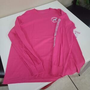 Southern Girl Prep NEW Long Sleeve T-Shirt Cotton LARGE PINK dog southern preppy